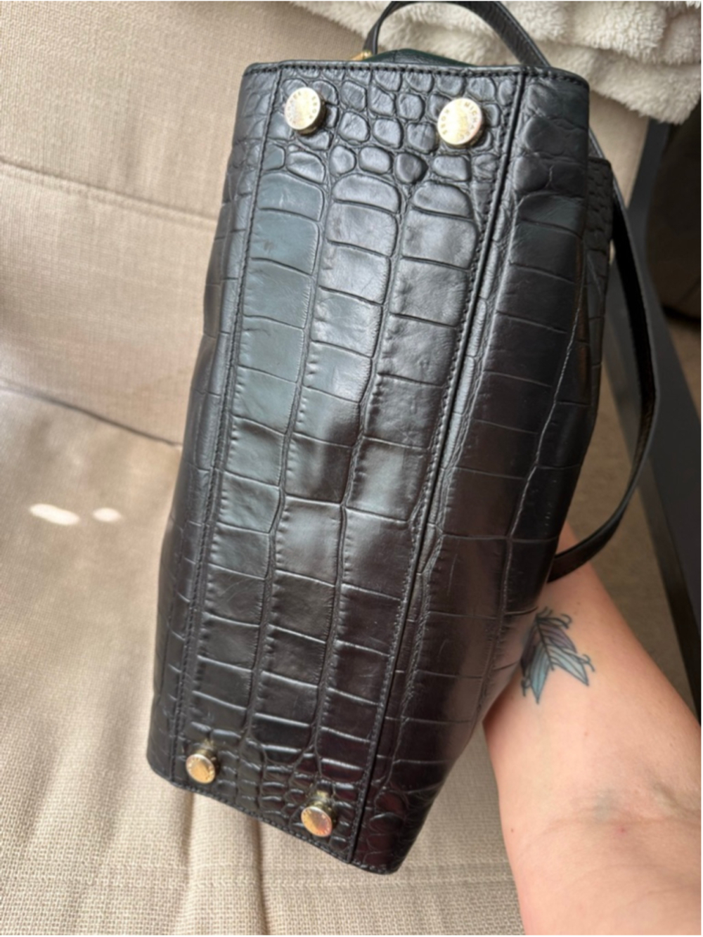 Women's Michael Kors Black Croc-Embossed Satchel One Size - Picture 5 of 8